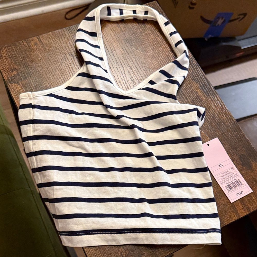 Wild Fable Navy and White Striped Tank Top